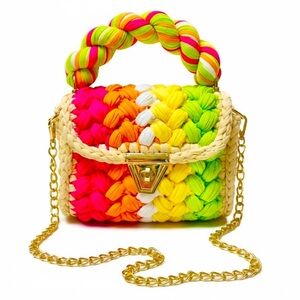 Cartera de Mano Tejida Colorful Crochet Handbag with Gold Chain